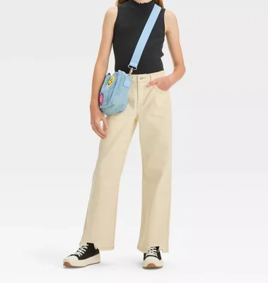 NUEVO Pantalones de mezclilla holgados de tiro alto de pierna recta Art Class - 12 Plus - Crema - desgastados Foto 1 de 3