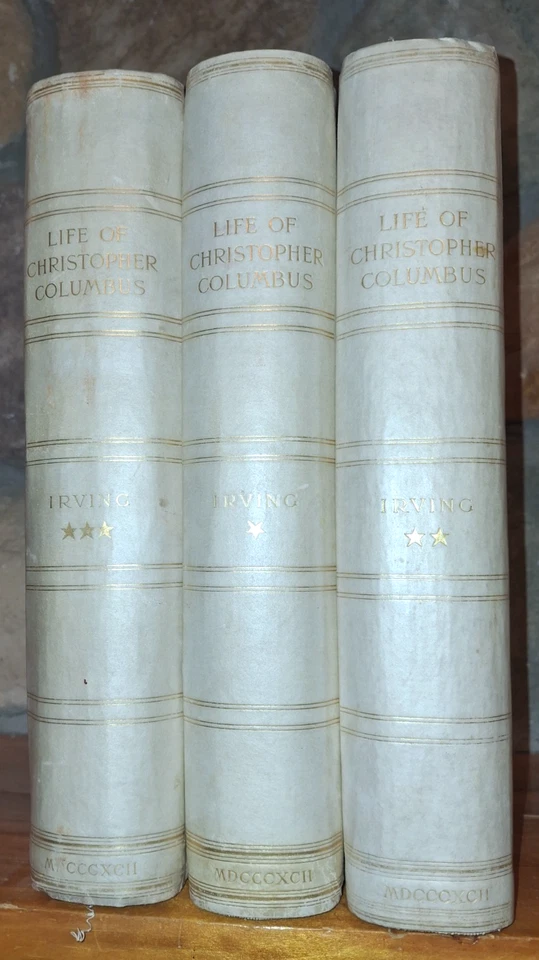 Washington Irving 1892 Rare Limited ED White Leather Columbus 3 Vols - image 1 of 4