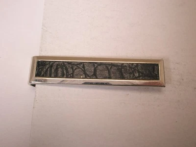 Clip de barra de corbata vintage con diseño de imitación de cuero negro SWANK SMALL de 1-9/16" Foto 1 de 4