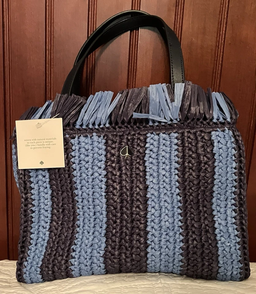 Bolsa satchel Sam média listrada azul e azul marinho Kate Spade nova com etiquetas (originalmente US$ 248) - Imagem 1 de 4