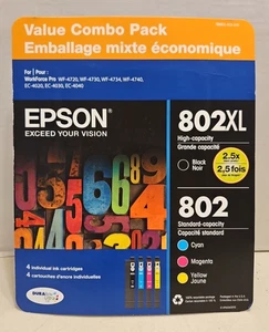 Epson 802XL Black & 802 Color Ink Cartridges Combo Pack - New (Exp 2027) F - Bild 1 von 5