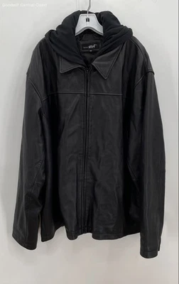 Black Rivet Men's Hooded Black Leather Jacket - Size 3XLT - Image 1 of 4