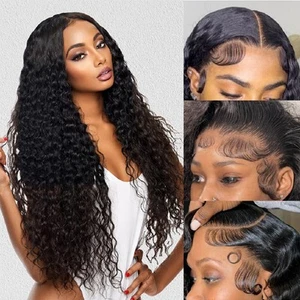 Curly Wave Lace Front Wigs Human Hair Pre Plucked 200 Density Glueless HD Tra... - Picture 1 of 6