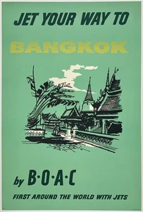 Original Vintage Poster JET YOUR WAY TO BANGKOK VON BOAC Fluggesellschaft Reise LEINEN - Bild 1 von 5