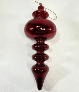 Dark Ruby Red Ribbed Mercury Hand Blown Glass Finial Christmas Ornament 7.5" - Picture 1 of 3