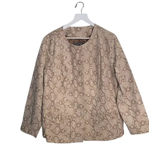 Chi by Falchi kragenlose hellbraune cremefarbene Lederjacke mit Schlangenmuster neu ohne Etikett Übergröße 1X - Bild 1 von 9