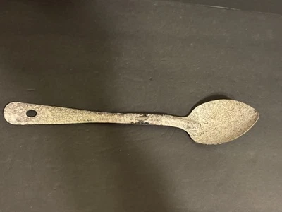PRIMITIVE Brown  & WHITE SPECKLED /Swirled GRANITEWARE METAL SPOON Camp Spoon - Image 1 of 4