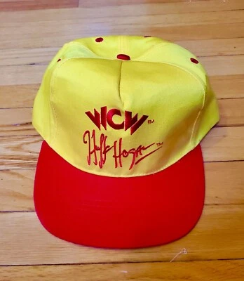 WCW Hulk Hogan VTG Snapback Red Yellow Embroidered Signature Hat Wrestling OS - Image 1 of 4