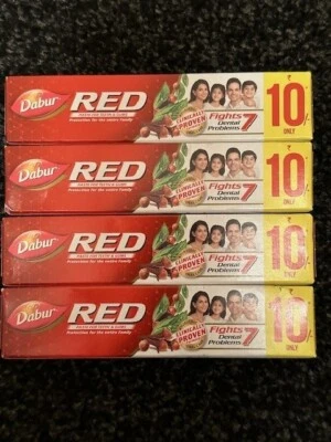 4x Dabur RED Toothpaste Teeth Gums Ayurvedic Cavities Yellow Plaque Breath 16g