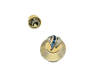 Gold-Plated Clip-On Earring with Simulated Sapphire / Faux Peridot Stud - Picture 1 of 4