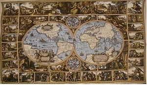 Old Map of the World VIII Large Jacquard Tapestry Wall Hanging 52" x 72" - Picture 1 of 1