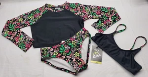 NWT Art Class Girls’ 3 PC Floral Printed Swim Set SIZE Small S (6/7) Rash Guard - Picture 1 of 11