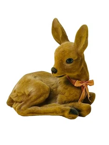 Large Vintage Flocked Deer Figurine - Enchanting Fawn Collectible - Picture 1 of 10