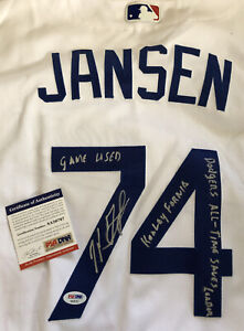 KENLEY JANSEN Game Used DODGERS SIGNED 2x Insc JERSEY Autographed PSA/DNA COA