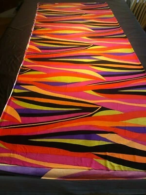 68"Lx60"W gold/black/orange/purple qiana-like knit fabric, fresh cut from bolt - Image 1 of 4
