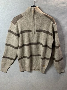 US Icon Sweater Mens Medium Beige Striped Knit Elbow Patch 1/4 Zip Mock Neck NWT - Picture 1 of 7