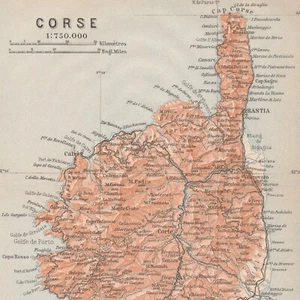 CORSICA 1905 France CORSE Bastia Antique detailed map FRANCE - Picture 1 of 8
