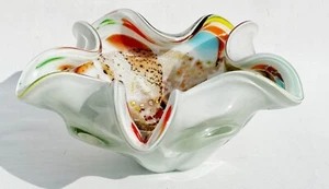 Vintage Murano Rainbow with Gold & Silver Foil Flakes Cased Art Glass Bowl - Picture 1 of 7