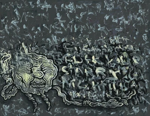 Original JUSTIN AERNI Painting outsider art 2015 : "F_CK YOUR STARRY NIGHT" - Bild 1 von 1