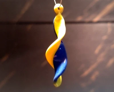 MURANO GLASS PENDANT, YELLOW/BLUE, H 50-55mm, HANDMADE, MURANO - Image 1 of 4