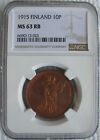 1915 FINLAND RUSSIA 10 PENNIA NGC MS 63 RB