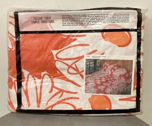 NEW VINTAGE Designer Percale Waterbed Queen Sheet Set Orange & White Floral NIP - Picture 1 of 3