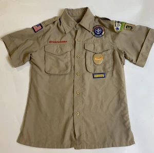 Boy Scouts Of American Shirt Youth Medium Brown Short Sleeve Button Up 275 - Picture 1 of 8