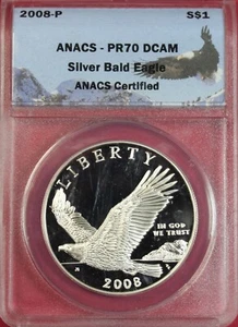 2008-P BALD EAGLE COMMEMORATIVE PROOF SILVER DOLLAR ANACS PR70 DCAM - Picture 1 of 2