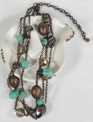 PREMIER DESIGN 3-Strand Statement Necklace 16” Etched Copper Acrylic Glass Beads - Image 1 of 4