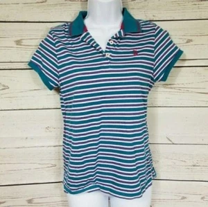 US Polo Assn Girls Blue Striped Polo Top Short Sleeve Shirt Size L - Picture 1 of 5