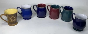 Lote de 6 tazas vintage Denby England Tudor colores mezclados rojo/verde/manteado - Imagen 1 de 9