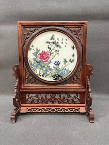 Chinese Mahogany prosperous in flowers&landscape porcelain panel Decorative - Picture 1 of 9