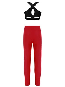 Kids Girls Crop Top With Leggings Breathable 2 Piece Dance Outfits Yoga Workout - Picture 1 of 61