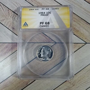 1964 P Philadelphia Mint 10C Roosevelt Silver Proof Dime Graded ANACS PF68 CAMEO - Picture 1 of 4