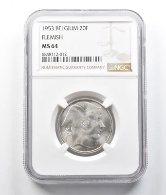 Bélgica 1953 20 francos flamencos MS64 NGC *7014 Foto 1 de 3