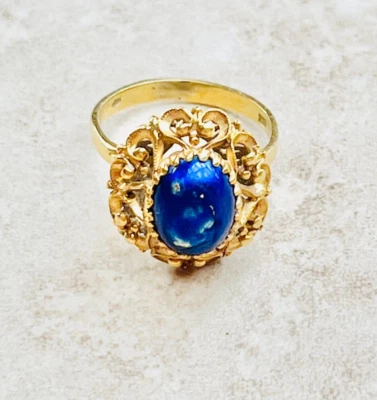 Anillo de oro amarillo auténtico (probado) de 18 quilates con lapislázuli, talla 5 Foto 1 de 4
