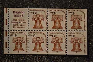 1975USA #1595b 13c Americana Liberty Bell Pane of 7 From Booklet Mint with bars - Picture 1 of 1