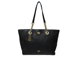 COACH Turnlock Chain Tote Bag 57107 Black Leather 23cm x 30cm x 13cm Gebraucht - Bild 1 von 20