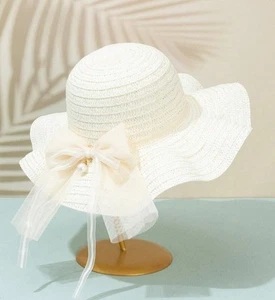 GIRLS TODDLER EASTER HAT DRESSUP TEAPARTY FLOWER GIRL CREAM HAT BEAUTFUL BOW - Picture 1 of 1
