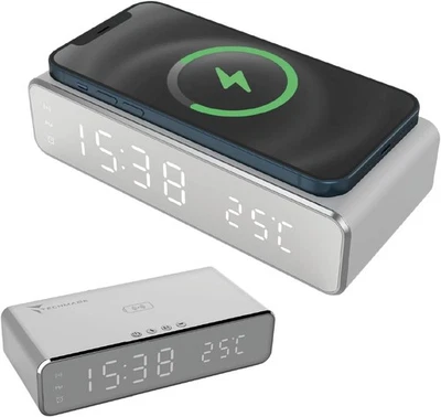 Sveglia Digitale con Ricarica Wireless, Allarme con Timer, Display LED - Immagine 1 di 4