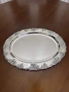 Vintage Godinger Viktorianischer Stil Versilbert Weinrebe 17" Oval Tablett Platte - Bild 1 von 16