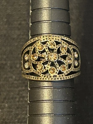 Anillo Vintage LIA SOPHIA Tono Bronce Filigrana Flor con Cristales Ámbar Talla 6.75 Foto 1 de 4