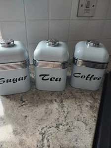 Swan Retro Tea Coffee Sugar Canisters in Blue And Chrome - Picture 1 of 4