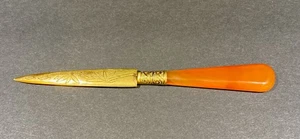 Antique Victorian Carnelian Agate And Brass Letter Opener (1880-1890) 5.5” - Picture 1 of 5