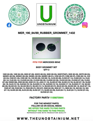 FITS/FOR MERCEDES RUBBER GROMMET SET (QTY 2) PART #1109870944 Foto 1 de 4