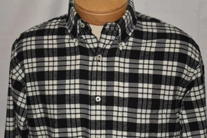 BROOKS BROTHERS MADISON Medium Men's L/S Cotton Flannel Shirt Black Plaid - Picture 1 of 6