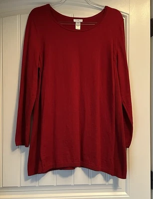 Suéter túnica Jill rojo cuello redondo manga larga laterales acanalados grande pequeño Foto 1 de 4