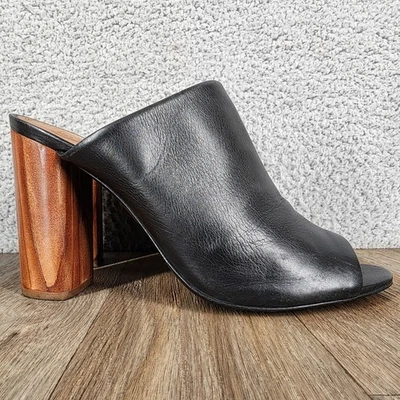 Zapatos de mula Tory Burch para mujer talla 9 de cuero negro tacón bloque de madera punta abierta Foto 1 de 4
