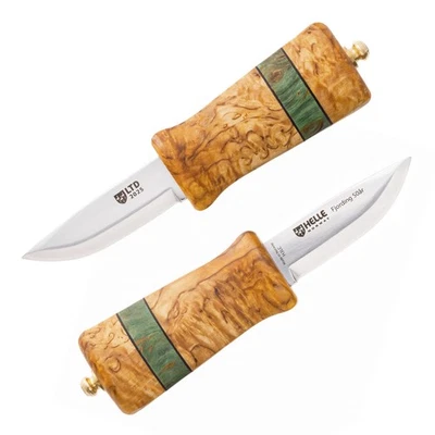 Helle Fjording 50 aar - 2025 LTD Messer mit H3LC Stahl, Maserbirke, Lederscheide