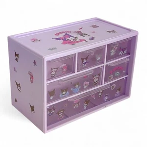 Sanrio Miniso 6 Storage Grid Desktop Drawer Type Organizing Box Kuromi Stickers - Picture 1 of 5
